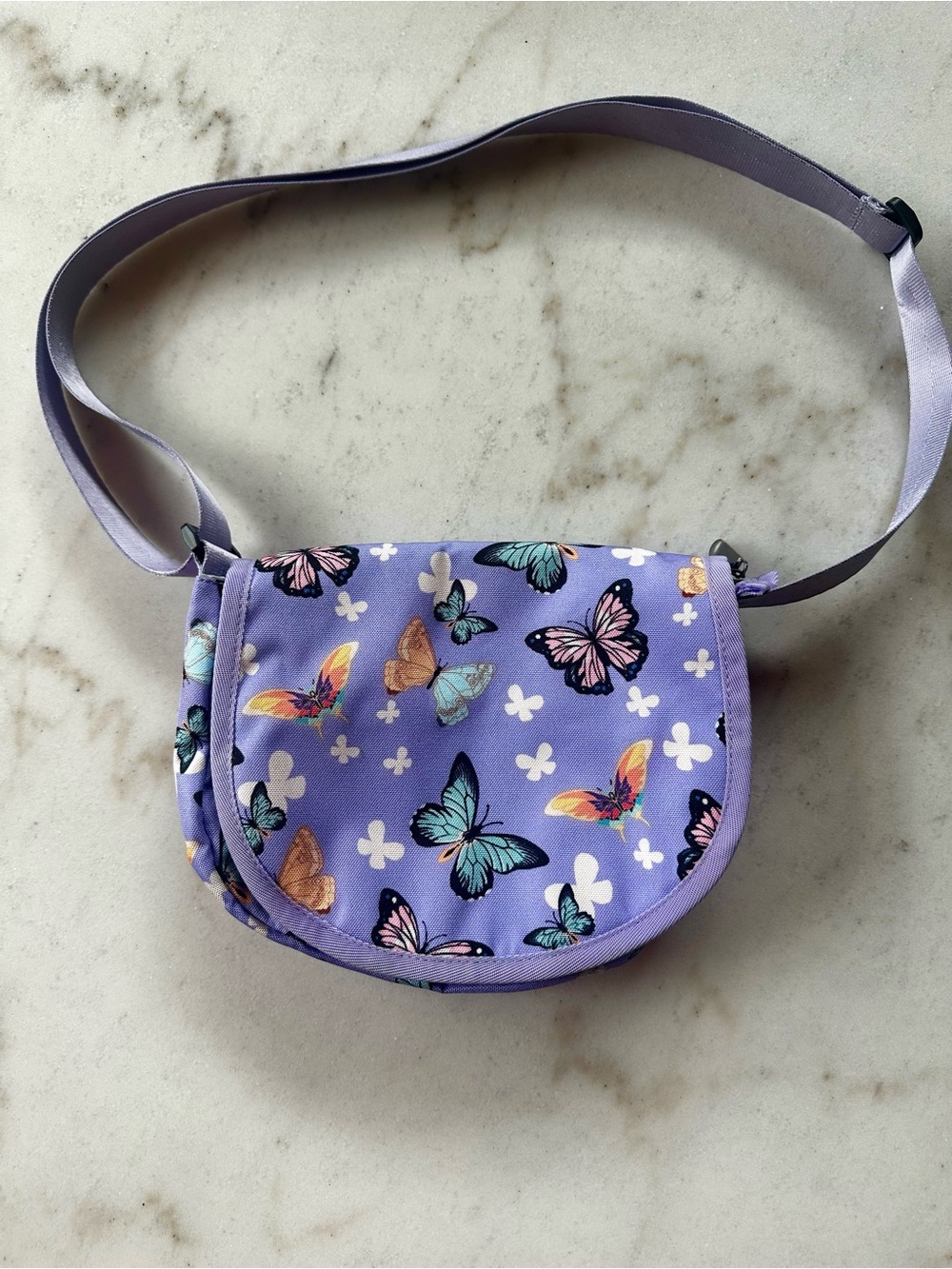 Lavender Butterfly Crossbody Bag | Purple butterfly messenger bag